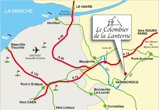 Localisation du gite le Colombier de la Lanterne en Normandie